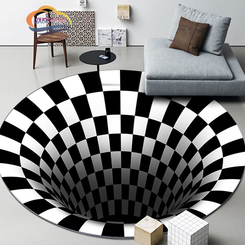 Black and White Stereovision Psychedelic Rug - 100cm / Black and White