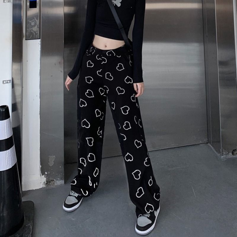 Casual Heart Themed Pants - Black / M