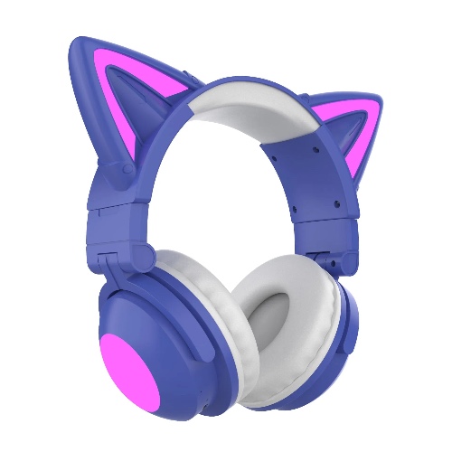 RGB Cute Streamer Cat Ear Wireless Headsets with Mic 7.1, Bluetooth 5.0 - Purple