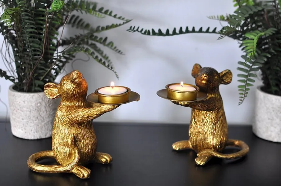 Pair of Gold Mice Tea Light Holders | Eclectic Decor | Gift Idea | Lounge Decor | Mouse Tea Light Holders | Cosy Decor