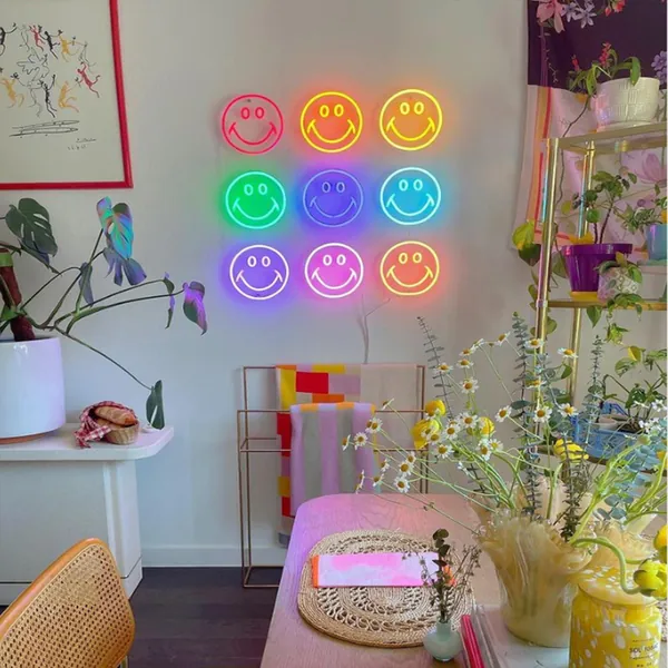smiley face led neon wall light art ,handmade neon gifts sign ,smile face wall light decor