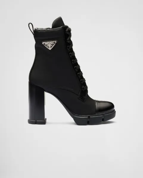 Brushed leather and nylon booties