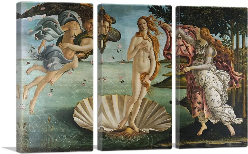 ARTCANVAS The Birth of Venus 1485 Canvas Art Print by Sandro Botticelli - 60" x 40" (0.75" Deep) (3-Piece) - 60" x 40" (0.75" Deep) (3-Piece)