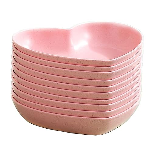 Golandstar 10pcs Heart Shaped Dinner Plates Dinnerware Dishes Set 6 Inch Food Plate Saucers Tray Fruits Snack Bowls BPA Free (Pink) - Pink