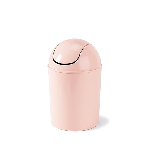 Umbra 1.25-Gallon Mini Waste Can w/Swing-Top Lid - Small Garbage Bin for Compact Spaces Under Tables & Counters, Miniature Trashcan, Removable Lid for Kitchens Bathrooms Bedrooms Dorms, Pink - Pink
