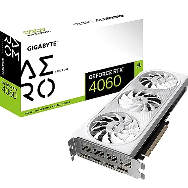 Gigabyte NVIDIA GeForce RTX 4060 AERO OC Carte graphique - 8GB GDDR6, 128-bit, PCI-E 4.0, 2550MHz Core Clock, 2x DP 1.4, 2x HDMI 2.1a, NVIDIA DLSS 3 - GV-N4060AERO OC-8GD