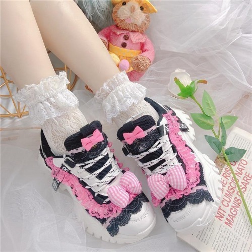 Black & Pink Lolita Sneakers - 8