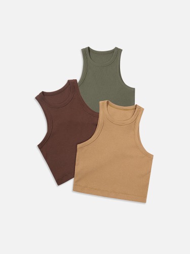 Plantive™ Wood Rib Cutaway Tank Top-3Pcs Set - Chestnut/Ocher/Verdigris / M