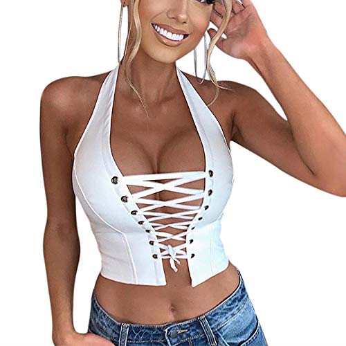 Leather Sexy Lace Up HalterSmall - White