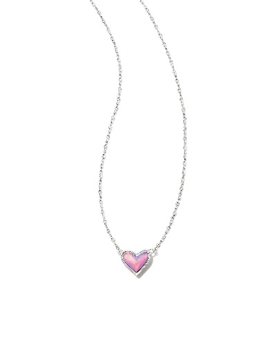 Framed Ari Heart Silver Short Pendant Necklace in Lilac Opalescent Resin