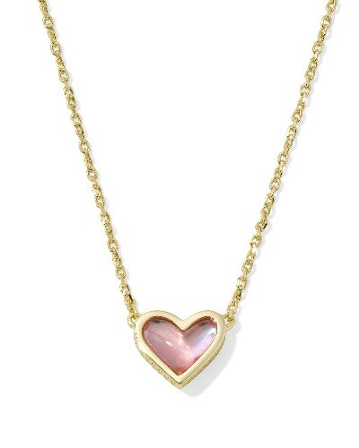 Framed Ari Heart Gold Short Pendant Necklace in Blush Dichroic Glass