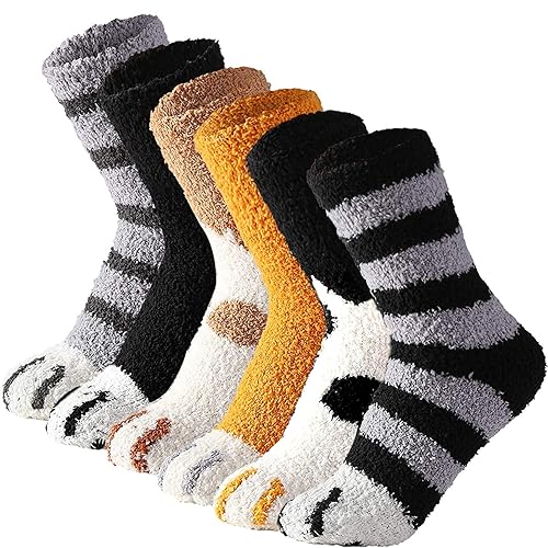 Ginmewrae Womens Fuzzy Socks Soft Cozy Fluffy Slipper Cat Socks Sleeping Warm Socks Stocking Stuffer Gift for Women
