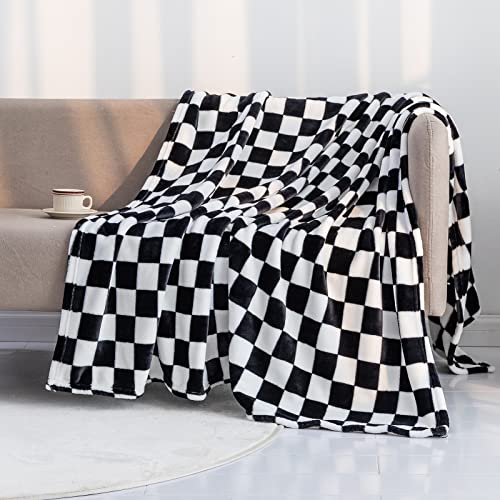LOMAO Throw Blankets Flannel Blanket with Checkerboard Grid Pattern Soft Throw Blanket for Couch, Bed, Sofa Luxurious Warm and Cozy for All Seasons (Navy, 51"x63") - Dark Olive 51"x63"