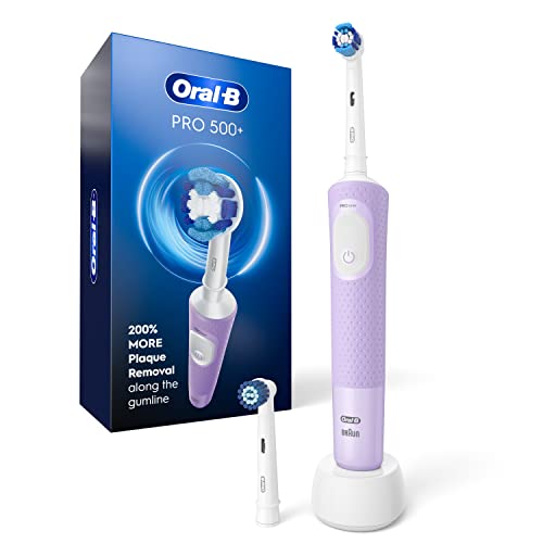 Oral B Pro 500 + Electric Toothbrush with (2) Brush Head, Rechargeable, Lilac, Purple ( Packaging May Vary ) - Lilac - Toothbrush