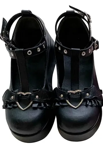 Womens Mary Jane Shoes T-Strap Chunky Heel Goth Platform Lolita Shoes Round Toe Ankle Oxfords Shoes for Women