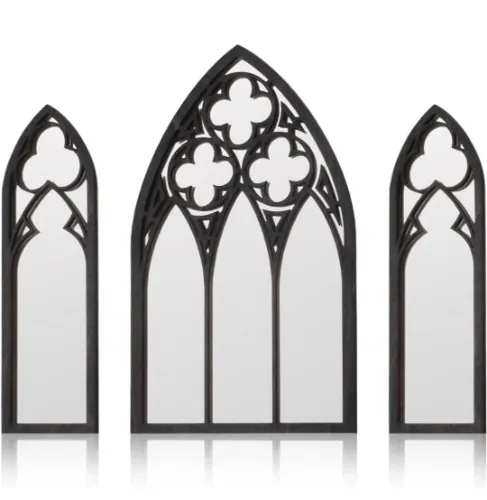BOUMUSOE 3 Pack Gothic Mirrors Wall Decor, Cathedral Arch Frame Tiny Mirror Goth Room Decor - 9.8 inches Spooky Gothic Decorative Mirror Rustic Wall Hanging Decor for Bedroom Bathroom Living Room