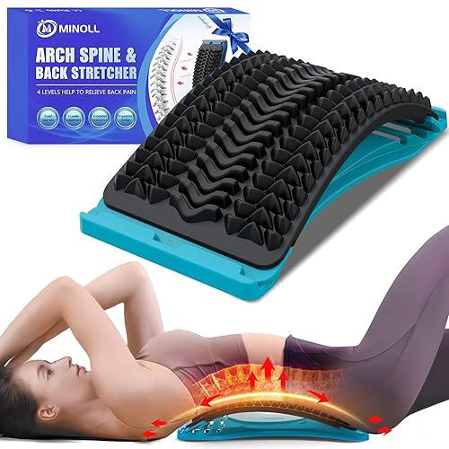 MINOLL Back Stretcher for Lower Back Pain Relief, 4 Level Adjustable Arch Lumbar Back Cracker Board, Back Cracking Device, Back Massager for Scoliosis, Spine Decompression Support - Dark Blue - 4 Level-dark Blue