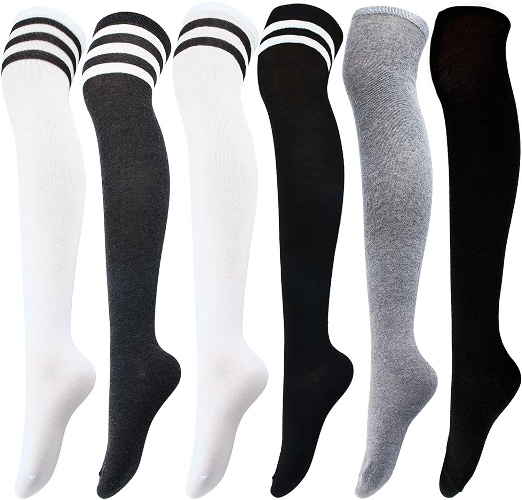 Aneco 6 Pairs Over Knee Thigh Socks Knee-High Warm Stocking Women Boot Sock Leg Warmer High Socks for Daily Wear, Cosplay