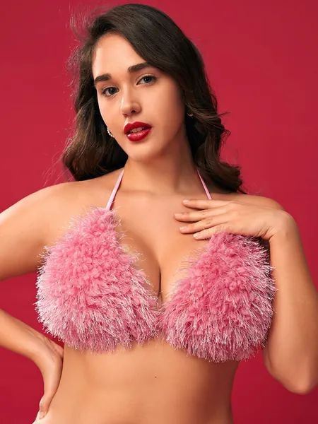 Plus Fuzzy Halter Bikini Top