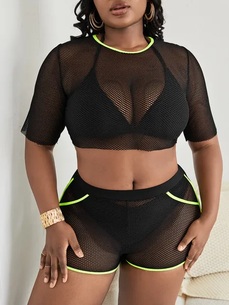 Plus 4pack Contrast Binding Bikini Swimsuit & Cover Up