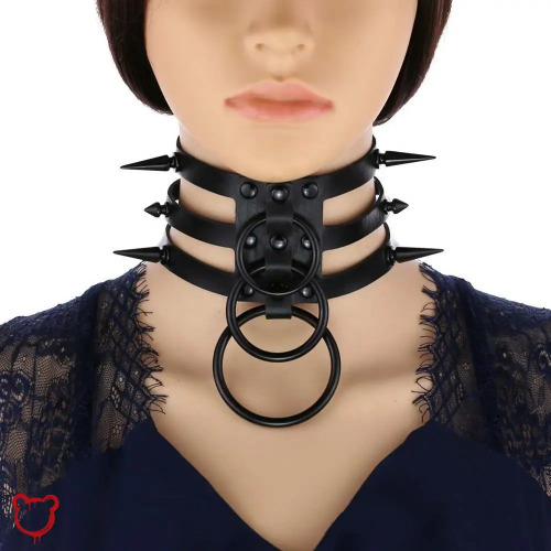 Gothic Spike Leather Choker. - Black