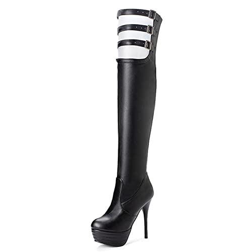 LaShoes Women Thigh High Boots with Hollowed and High Stiletto for Parties - 11.5 - BLACK