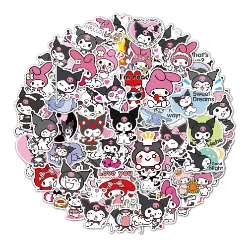 Kuromi Stickers Pack of 100 My Melody Anime Stickers-Vinyl Skateboard Stickers-Suitable for Laptop Travel Case Water Bottle Notebook Phone Car Scrapbook Bike Waterproof Graffiti Decals,Kid/Teen Gift - 