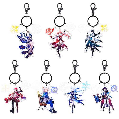 UTIEHD Honkai star rail Character keychain set, Acrylic Honkai star rail Figure Keychains Cute Feature Design Anime Merch Keyring - 7 Pcs -05