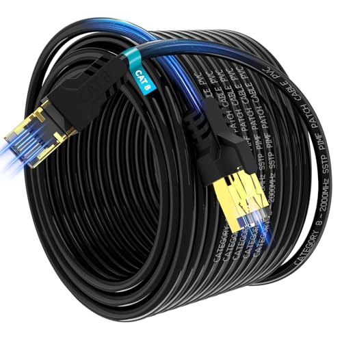 YSONG Cat 8 Ethernet Cable 75ft,High Speed 40Gbps,2000Mhz,26AWG,Gold Plated RJ45 Connector,for Outdoor&Indoor Weatherproof UV,for/PC/Modem/Router/Gaming,Faster Than Cat7/Cat6/Cat5 - 75FT - Black1
