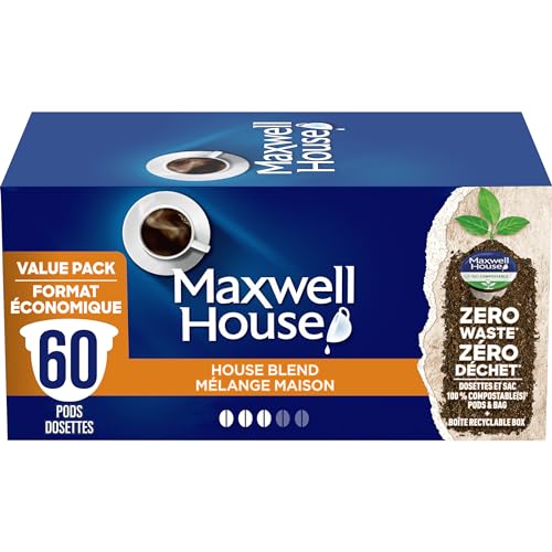 Maxwell House House Blend Coffee 100% Compostable K Cup Coffee Pods, 585g - House Blend - House Blend - 60 count (Pack of 1)