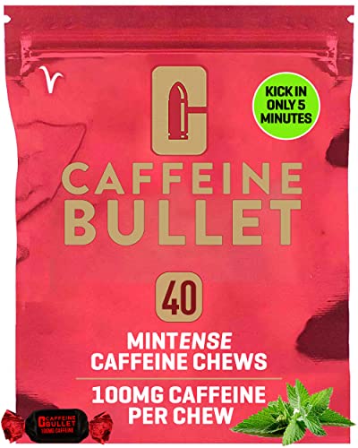 Caffeine Bullet 40 Mint Caffeine Gummies for Adults = 4000mg Caffeine Kick, Faster Than Running gels & Energy Chews, mid Race, Cycling, Gaming and Endurance Sports chewable Energy Boost - 1 Bag - 40 Caffeine Chews