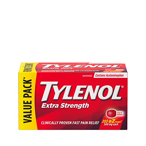 Tylenol Extra Strength For Pain and Anches Relief, Headache Relief, and Reducing Fever, 500 mg Acetaminophen 200 eZTABS - 200 Count (Pack of 1) - Tab