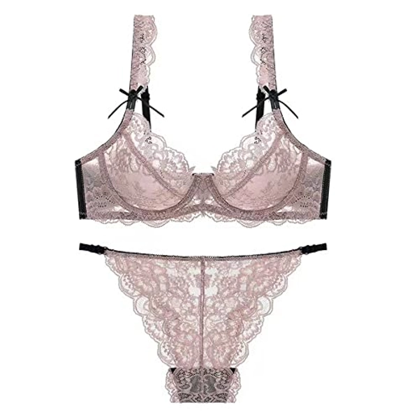 Guoeappa Women's Lace Bra and Panty Sets Underwired Lingerie Set Push Up Sheer Bras