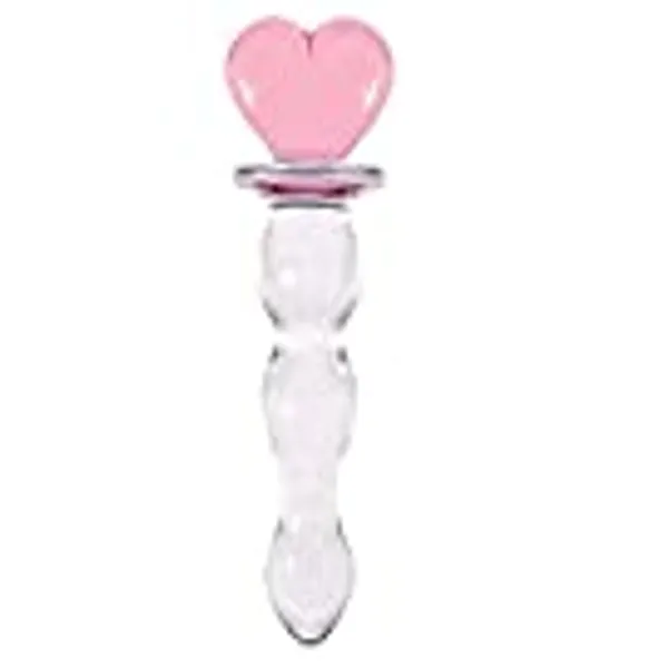 Epichao Novelties Glass Dildo Crystal Penis Glass Wand G-spot Stimulation Female Masturbator (Large Heart)