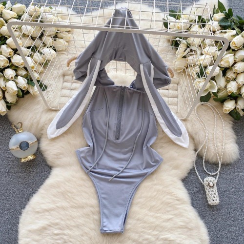Bunny Temptation Cosplay Halloween Bodysuit - Gray / M