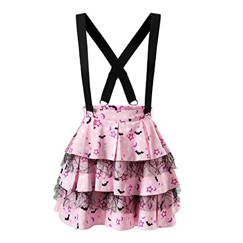 Littleforbig Pleated Overall Ruffle Tiered Skirt Romper - Goth Jumper Skirt - Medium - Pink