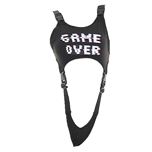 JasmyGirls Cosplay Lingerie Anime Bikini Costume Goth Buckle Crop Tops Outfit Game Over Bodysuit Punk Slingshot - Black - Small-Medium