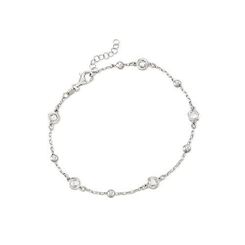 Ross-Simons Italian 1.15 ct. t.w. Bezel-Set CZ Station Anklet - Sterling Silver 9 Inches