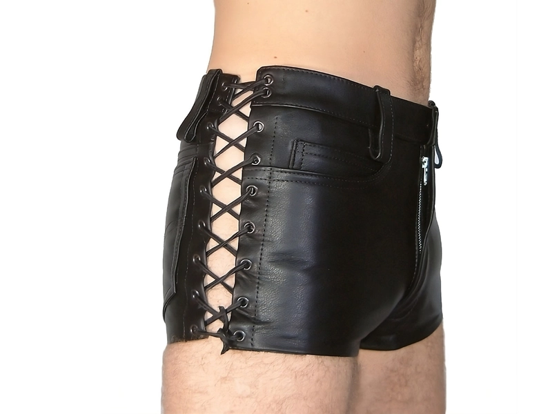 Side Laces Up Handmade Real Soft Sheep Leather Gay Shorts Back Laces Style Motorcycle Leather Shorts Pride Walk Leather Gay Shorts