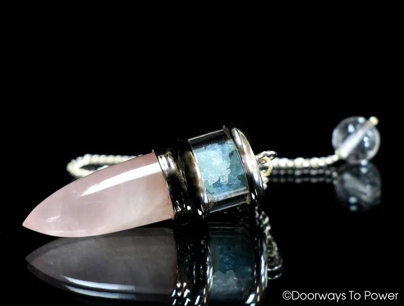 Rose quartz & Aquamarine Crystal Pendulum .925 SS | Chakra Balancing + Healing | Answers   (Top Quality)