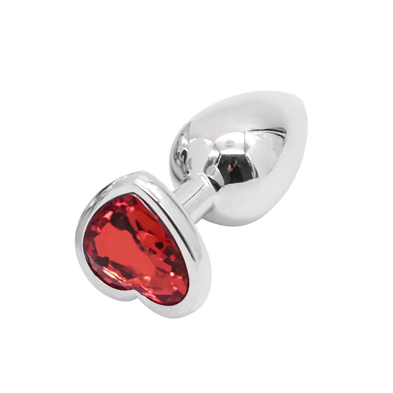 Naughty Drawer™ - Red Heart Shaped Butt Plug, 8cm x 3.5cm Jeweled Anal Plug in Smooth Cool Stainless Steel Metal with red Heart, BDSM, Jewel Butt Plug, Valentine Gift, Sexy, Adult Toy Waterproof - 