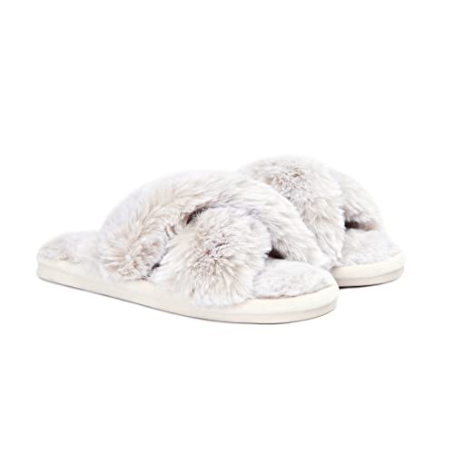Sleepdown Women's Ladies Faux Fur Rabbit Slippers - 3/4 UK - Cream