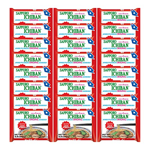 stickerless New [SAPPORO ICHIBAN] Ramen Noodles, Original Soy Sauce Flavor, No.1 Tasting Japanese Instant Noodles (3.5 Oz) (24 pouches) - Original - 3.5 Ounce (Pack of 24)