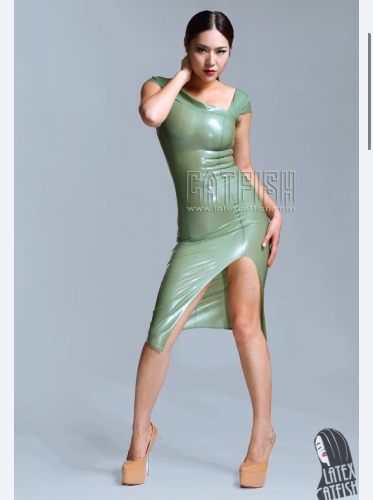 Asymmetric Latex Zipperless Knee-Length Dress