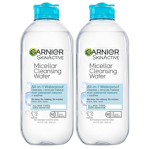 Garnier Micellar Water for Waterproof Makeup, Hydrating Facial Cleanser & Makeup Remover, Suitable for Sensitive Skin, Vegan, Cruelty Free, 13.5 Fl Oz (400mL), 2 Count - 13.5 Fl Oz (Pack of 2)