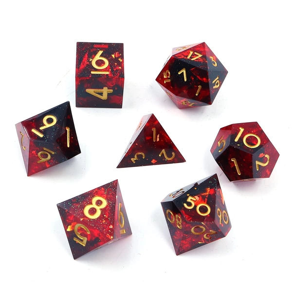 DollaTek Upscale Resin Transparent DND dice Set Polyhedral Dice RPG dice dados rol D4 D6 D8 D10 D12 D20 Dice Set - Red