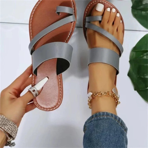 Women Summer Vegan Leather Slippers - Gray / 38