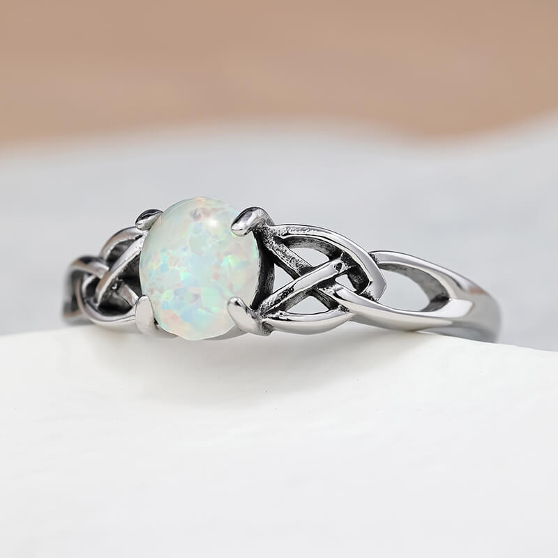 Celtic Knot Opal Stainless Steel Gemstone Ring - Stainless Steel / 7 - Back Order