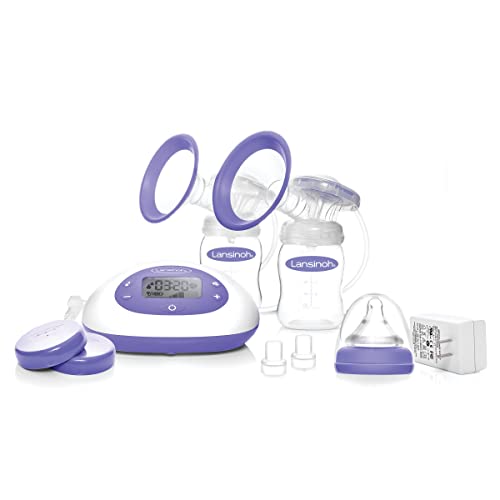 Lansinoh Signature Pro Double Electric Breast Pump, Portable Breast Pump, 3 Power Options, LCD Display, Includes Breast Pump Bag, 25mm Breast Pump Flanges and 2 Lansinoh Baby Bottles (pack of 1) - Signature Pro