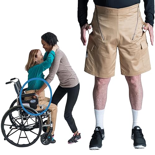 Transfer Pants - Standing Aid & Support for Transfering Disabled Wheelchair Patients Safely - 34-36 - Cargo Shorts - Tan